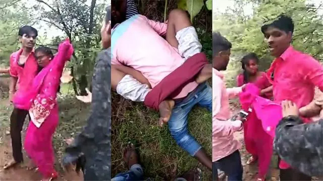 Desi Lovers hiding in jungle caught by village people & fucks – Indian porn video