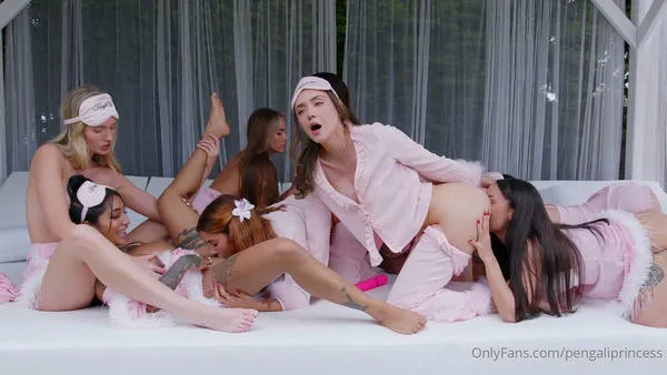 Agatha Vega, Geisha Kyd, Luiza Marcato, Catherine Knight, Carmella DelX, Yasmina Khan, Katy Hollick All Girls Pajama Party Orgy