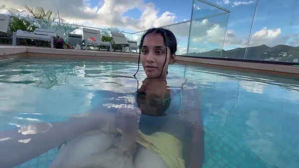 Yasmina Khan Busty Indian Gives an Amazing Blowjob in the Public Hotel Pool