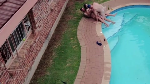 Drone captures neighbors in pool