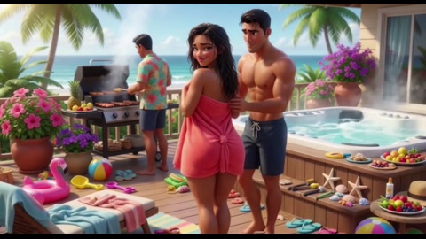 Couple Shares Intimate Moment in Beach House Jacuzzi