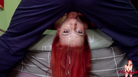 Redhead demonstrates deep-throat technique