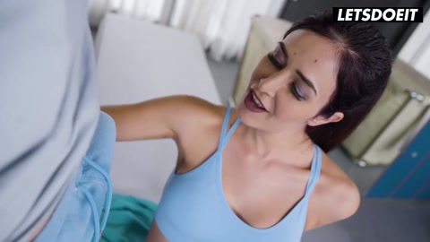 Sloppy Blowjob on the Locker Room Bench&period;&period;&period; She Fingers Herself While Gagging
