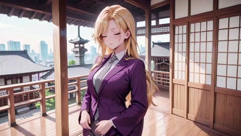 Boss in Purple Suit Adjusts Skirt in Private